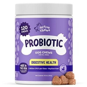 active chews | pet probiotics for dogs | dog probiotics and digestive enzymes for dogs diarrhea, gut health for dogs | probiotic chews for dogs w/fiber, puppy probiotic digestive health, 120 ct