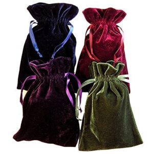 tarot rune bag bundle of 4 - one of each color : moss green, navy blue, purple, wine 4" by 6" velvet bags