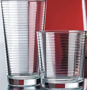 le'raze set of 16 heavy base ribbed durable drinking glasses includes 8 cooler glasses (17oz) and 8 rocks glasses (13oz) - clear glass cups - elegant glassware set. cordial glasses