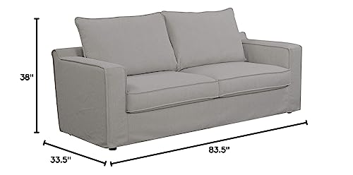 Serta Colton 85" Upholstered Living Room Sofa with Removable Slip Covers, Modern Track Arm Fabric Couch, Soft Comfortable Cushions, Linen Beige