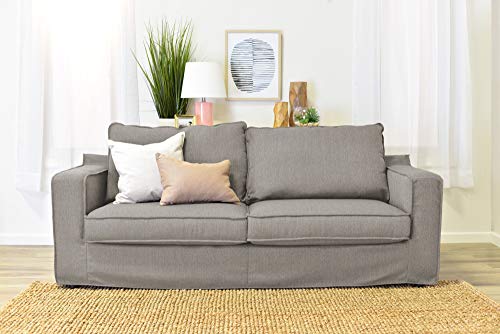 Serta Colton 85" Upholstered Living Room Sofa with Removable Slip Covers, Modern Track Arm Fabric Couch, Soft Comfortable Cushions, Linen Beige