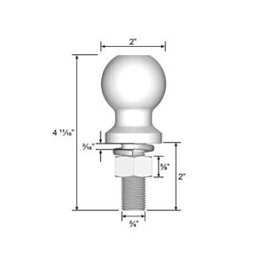 Quick Products QP-HB3007 2" Chrome Hitch Ball - 3/4" Diameter x 2" Long Shank - 3,500 lbs.