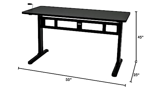 ErgoMax Adjustable Crank Desk w/Tabletop, 45 Inch Max Height, Black