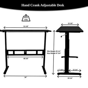 ErgoMax Adjustable Crank Desk w/Tabletop, 45 Inch Max Height, Black