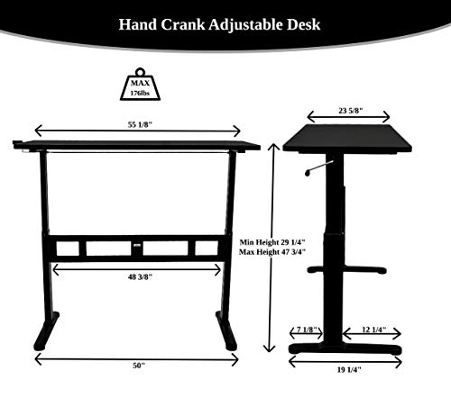 ErgoMax Adjustable Crank Desk w/Tabletop, 45 Inch Max Height, Black