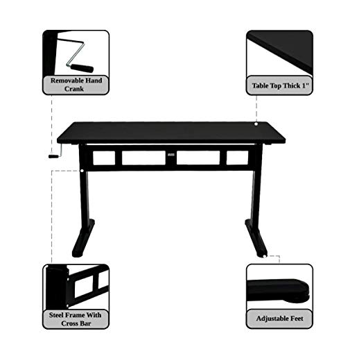 ErgoMax Adjustable Crank Desk w/Tabletop, 45 Inch Max Height, Black