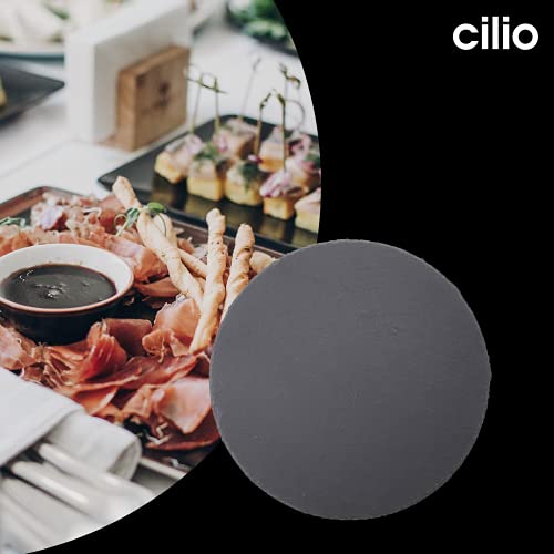 Cilio Slate Round Cheese Board, Natural Stone Tray for Serving Cheese, Charcuterie, Sushi, Appetizers, and More, Black, 11" diameter