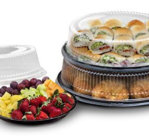 Party Essentials N121721 Hard Plastic Tray With Clear Dome Lids, 12", Black