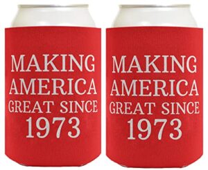 birthday gifts for 50th birthday making america great since 1973 50th birthday gag gifts for birthday party 2 pack can coolie drink coolers coolies red