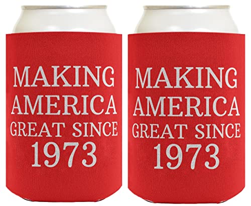 Birthday Gifts for 50th Birthday Making America Great Since 1973 50th Birthday Gag Gifts for Birthday Party 2 Pack Can Coolie Drink Coolers Coolies Red