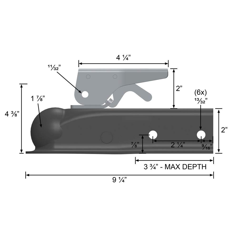 Quick Products QP-HS3020 Black Trigger-Style Trailer Coupler - 1-7/8" Ball, 2" Channel - 2,000 lbs.