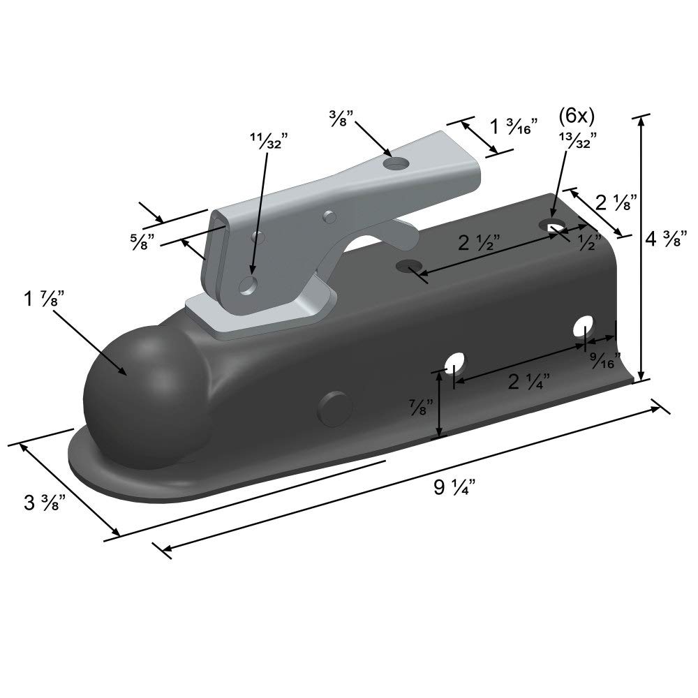 Quick Products QP-HS3020 Black Trigger-Style Trailer Coupler - 1-7/8" Ball, 2" Channel - 2,000 lbs.