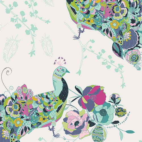 Art Gallery Fabrics Art Gallery Petal and Plume Peacock Waltz Festal Fabric, Multi