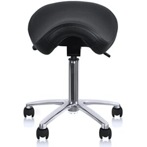 2xhome - ergonomic backless rolling saddle stool office chair with adjustable height and tilt, black