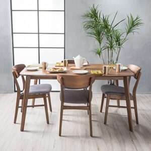 Christopher Knight Home Lucious 60" Rectangular Dining Set, 5-Pcs Set, Natural Walnut / Dark Grey