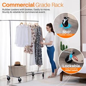 HOKEEPER 250 Lbs Load Capacity Clothes Hanging Garment Racks Portable Heavy Duty Commercial Grade Clothing Rack with Wheels, Chrome Finish