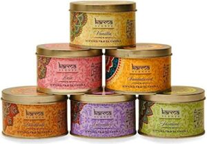 karma scents scented candles variety gift pack, lavender, vanilla, rose, jasmine, sandalwood, patchouli, set of 6 different scents