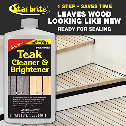 STAR BRITE Teak Cleaner & Brightener - One-Step Teak Restoration Renew Weathered, Gray, Teak for Refinishing or Oiling - Restore & Enhance the Natural Warmth & Wood Grain of Fine Wood 32 OZ (094932)