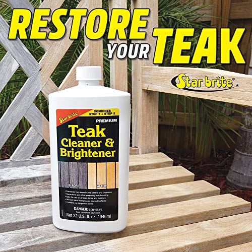 STAR BRITE Teak Cleaner & Brightener - One-Step Teak Restoration Renew Weathered, Gray, Teak for Refinishing or Oiling - Restore & Enhance the Natural Warmth & Wood Grain of Fine Wood 32 OZ (094932)