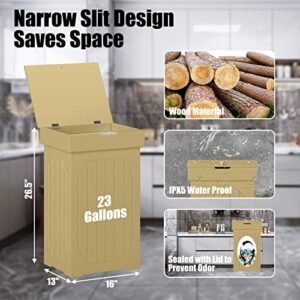 JEROAL Wood Bathroom Trash Can, 23 Gallon Kitchen Trash Can with Lid, Nordic Modern Waterproof Small Waste Basket Dog Proof Garbage Can for Kitchen, Bathroom, Bedroom, Living Room, Office, Outdoor