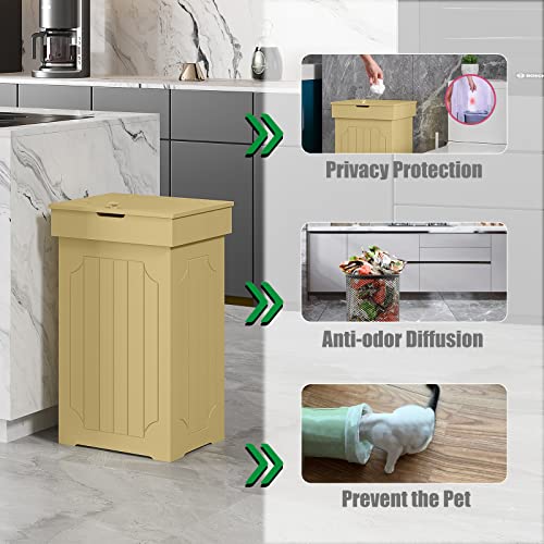 JEROAL Wood Bathroom Trash Can, 23 Gallon Kitchen Trash Can with Lid, Nordic Modern Waterproof Small Waste Basket Dog Proof Garbage Can for Kitchen, Bathroom, Bedroom, Living Room, Office, Outdoor