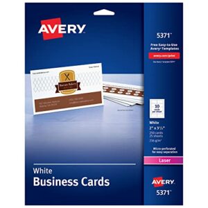 avery uncoated business cards for laser printers, 250 cards per pack, case pack of 5 (5371)