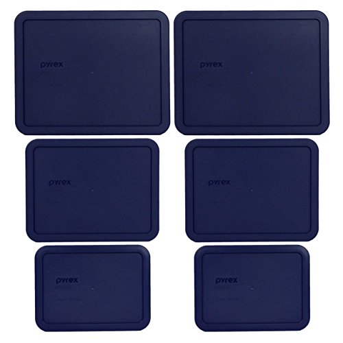 Pyrex (2 7212-PC 11-Cup, (2) 7211-PC 6-Cup, and (2) 7210-PC 3-Cup Blue Plastic Storage Lids, Made in The USA