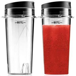 16 oz single serve blender cups for shakes and smoothies - 2pcs ninja blender cups replacement with flip top lid parts - single serve cup lid for bl770 bl780 bl660 bl740 bl810 nutri ninja blenders