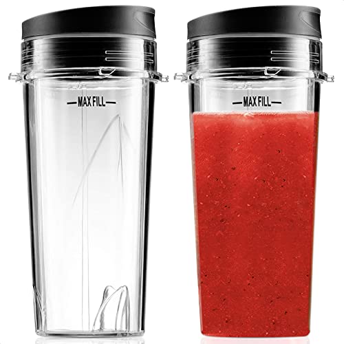 16 Oz Single Serve Blender Cups for Shakes and Smoothies - 2Pcs Ninja Blender Cups Replacement with Flip Top Lid Parts - Single Serve Cup Lid for BL770 BL780 BL660 BL740 BL810 Nutri Ninja Blenders