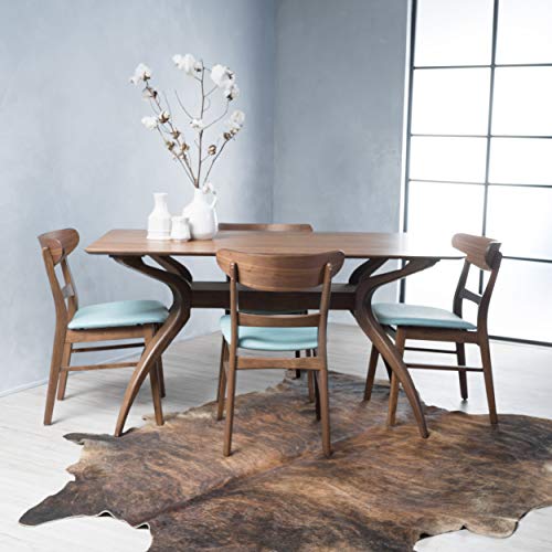 Christopher Knight Home Idalia Curved Leg Rectangular Dining Set, 5-Pcs Set, Natural Walnut / Mint