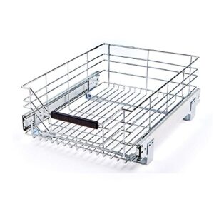 seville classics ultradurable commercial-grade pull-out sliding steel wire cabinet organizer for shelving with wheels, 14" w x 17.75" d, chrome