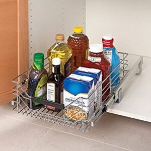 Seville Classics UltraDurable Commercial-Grade Pull-Out Sliding Steel Wire Cabinet Organizer for Shelving with Wheels, 14" W x 17.75" D, Chrome