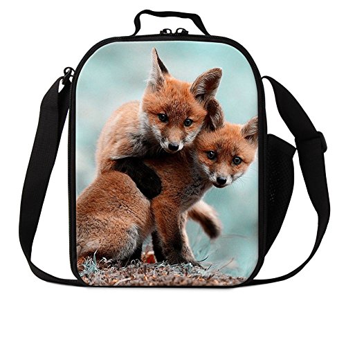 Dispalang Fox Print Lunch Bags for Children Girls Insulated Lunch Box Bags Small Kids Animal Lunch Container