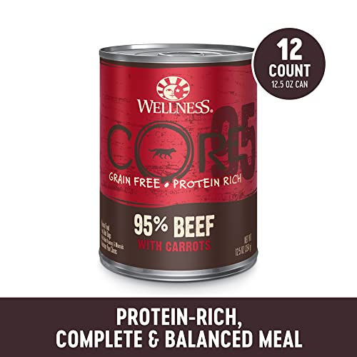 Wellness CORE 95% Natural Wet Grain Free Canned Dog Food, Beef & Carrots,12.5-Ounce Can (Pack of 12)