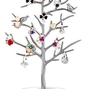 WELL-STRONG Jewelry Tree Necklace Earring Holder Modern Cute Bird Jewelry Stand for Women Girls Teen Silver