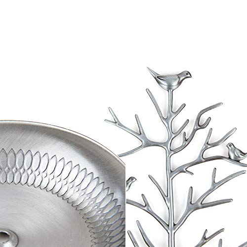 WELL-STRONG Jewelry Tree Necklace Earring Holder Modern Cute Bird Jewelry Stand for Women Girls Teen Silver