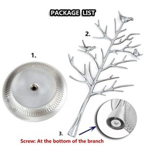 WELL-STRONG Jewelry Tree Necklace Earring Holder Modern Cute Bird Jewelry Stand for Women Girls Teen Silver