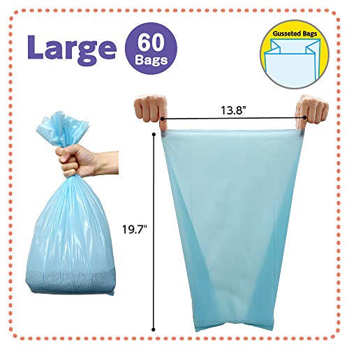 BOS Amazing Odor Sealing Cat Waste Disposal Bags - Durable, Unscented [Size: L, Color: light blue] (60 Count, Pack of 1) (60 Bags) NOT a litter box liner