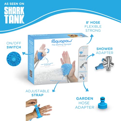 Aquapaw Dog Washer & Shower Attachment | Fast & Easy Indoor & Outdoor Pet Bathing, Massaging & Grooming | Includes 8-Foot Dog Shower Hose | Sprayer & Scrubber in 1 | As Seen on Shark Tank - Blue