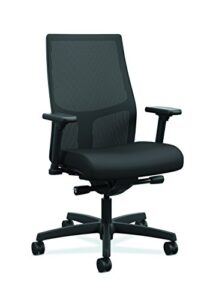 hon ignition 2.0 mid-back - black mesh computer chair for office desk, black fabric