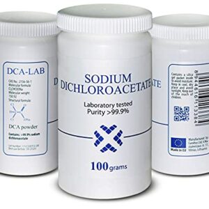 DCA - Sodium Dichloroacetate 100g Powder, Purity >99.9%, Made in Europe, by DCA-LAB, Certificate of Analysis Included, Tested in a Certified Laboratory, Buy Directly from Manufacturer, 3.5oz