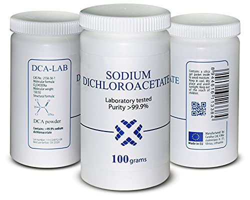 DCA - Sodium Dichloroacetate 100g Powder, Purity >99.9%, Made in Europe, by DCA-LAB, Certificate of Analysis Included, Tested in a Certified Laboratory, Buy Directly from Manufacturer, 3.5oz