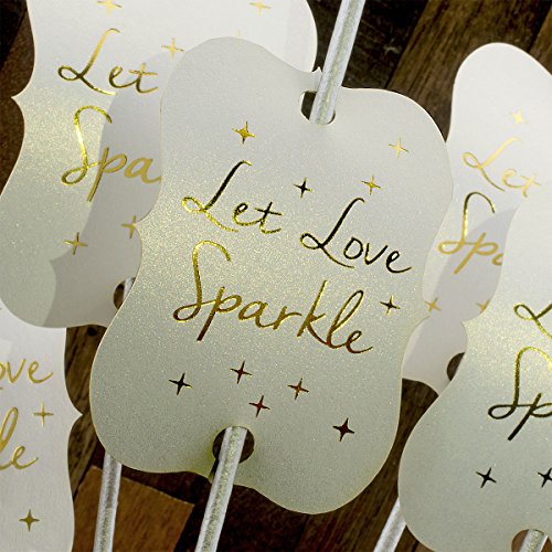 Summer-Ray 50 Shimmer White Gold Foil Hot Stamping Little Violin Wedding Sparkler Tags Let Love Sparkle