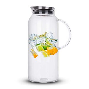 68 Ounces Glass Pitcher with Lid, Hot/Cold Water Carafe, Juice Jar and Iced Tea Pitcher