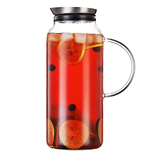 68 Ounces Glass Pitcher with Lid, Hot/Cold Water Carafe, Juice Jar and Iced Tea Pitcher