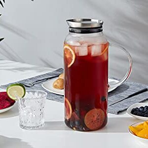 68 Ounces Glass Pitcher with Lid, Hot/Cold Water Carafe, Juice Jar and Iced Tea Pitcher