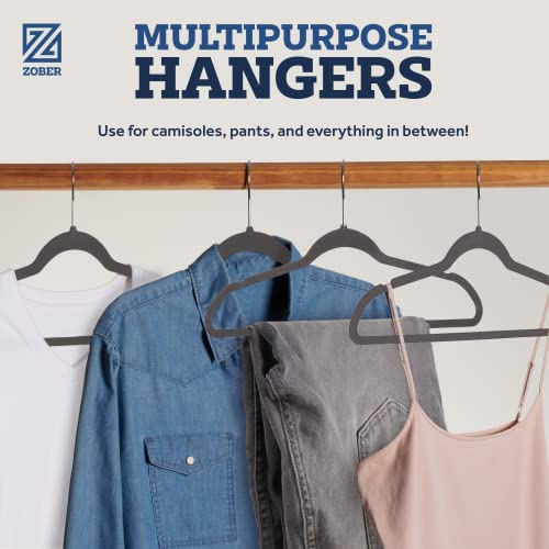 Zober Velvet Hangers 50 Pack - Heavy Duty Gray Hangers for Coats, Pants & Dress Clothes - Non Slip Clothes Hanger Set - Space Saving Felt Hangers for Clothing