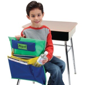 really good stuff deluxe multi-pocket chair pockets with pencil case and water bottle holder – 6 pack – green/blue