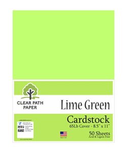 lime green cardstock - 8.5 x 11 inch - 65lb cover - 50 sheets - clear path paper