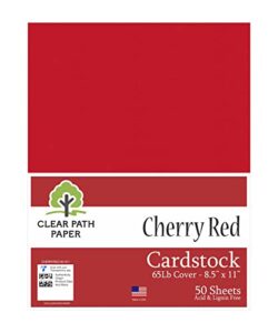cherry red cardstock - 8.5 x 11 inch - 65lb cover - 50 sheets - clear path paper